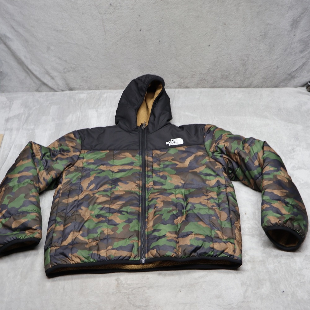 North Face Jacket Boys Large 12 Brown Camo Reversible Shasta Insulated Puffer